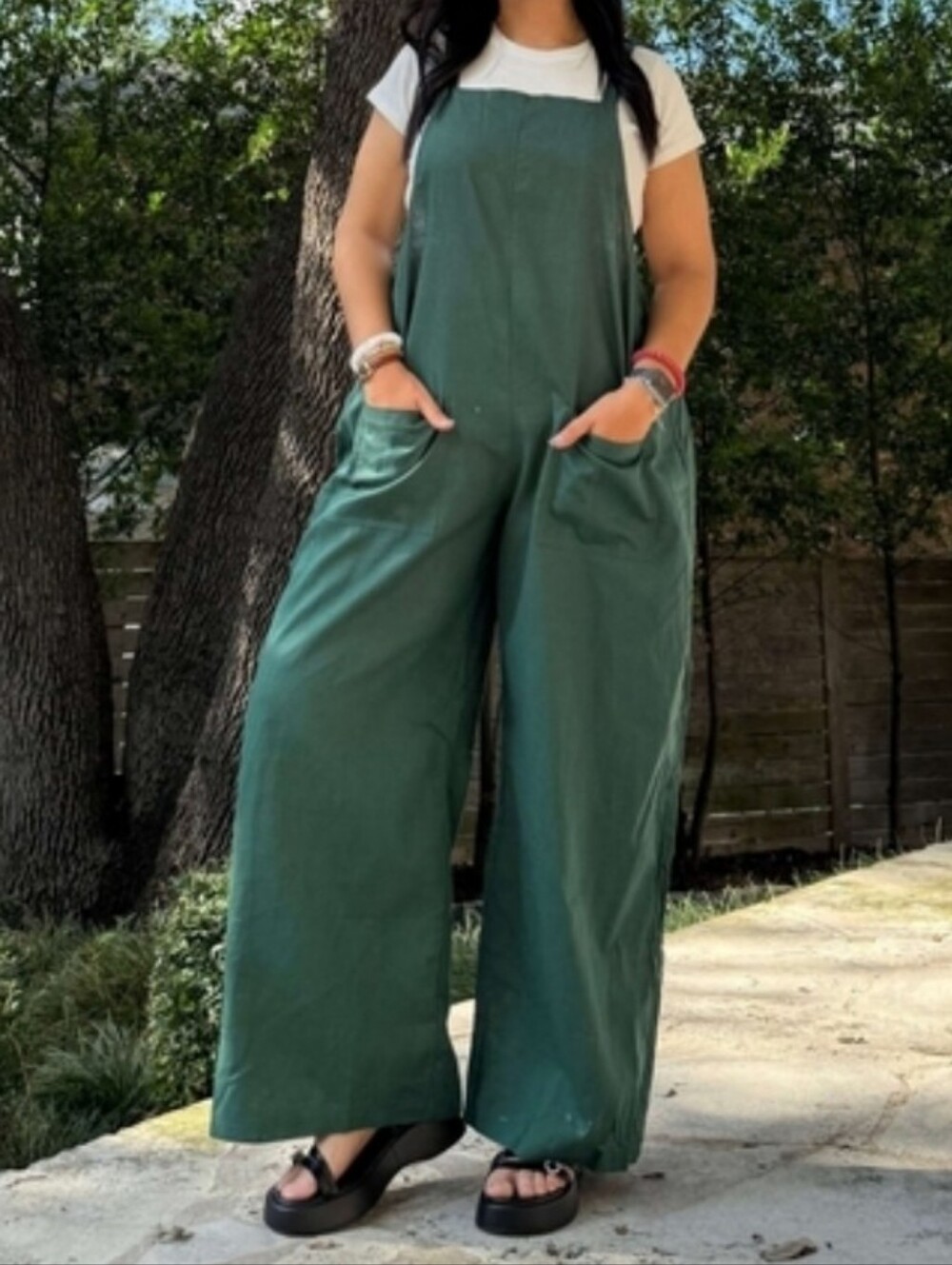 Shiny By Nature Pine Green Overalls Size Large Linen Blend